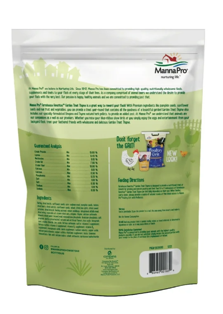 Manna Pro Farmhouse Favorites Garden Thyme Treat for Chickens - 1 Bag - 4lbs.