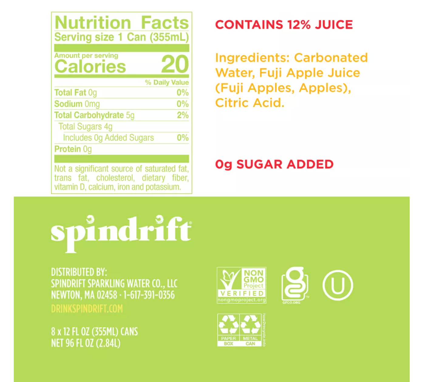 Spindrift Fuji Apple Sparkling Water - 8pk/12 fl oz Cans