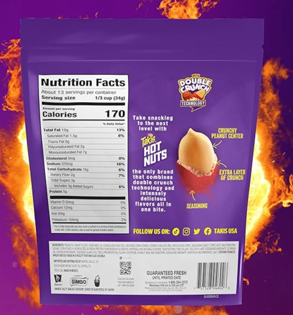 Takis Fuego Hot Nuts 15.02 oz Sharing Size Resealable Bag, Hot Chili Pepper & Lime Flavored Extreme Spicy Double-Crunch Peanuts - Expired Apr 21 2025
