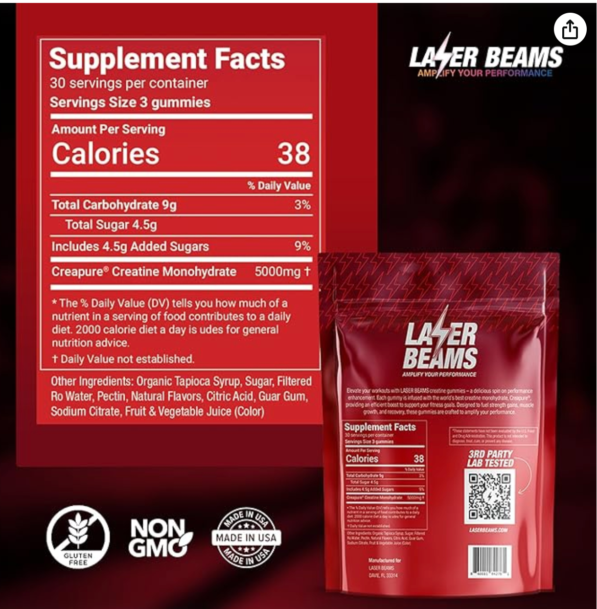 Creatine Monohydrate Gummies - 5g Creapure Creatine per Serving - Vegan, Cosmic Cherry Flavor - Boost Muscle Strength, Endurance, Recovery & Mental Focus - 90 Gummies, Gluten-Free - Expires 01/2026