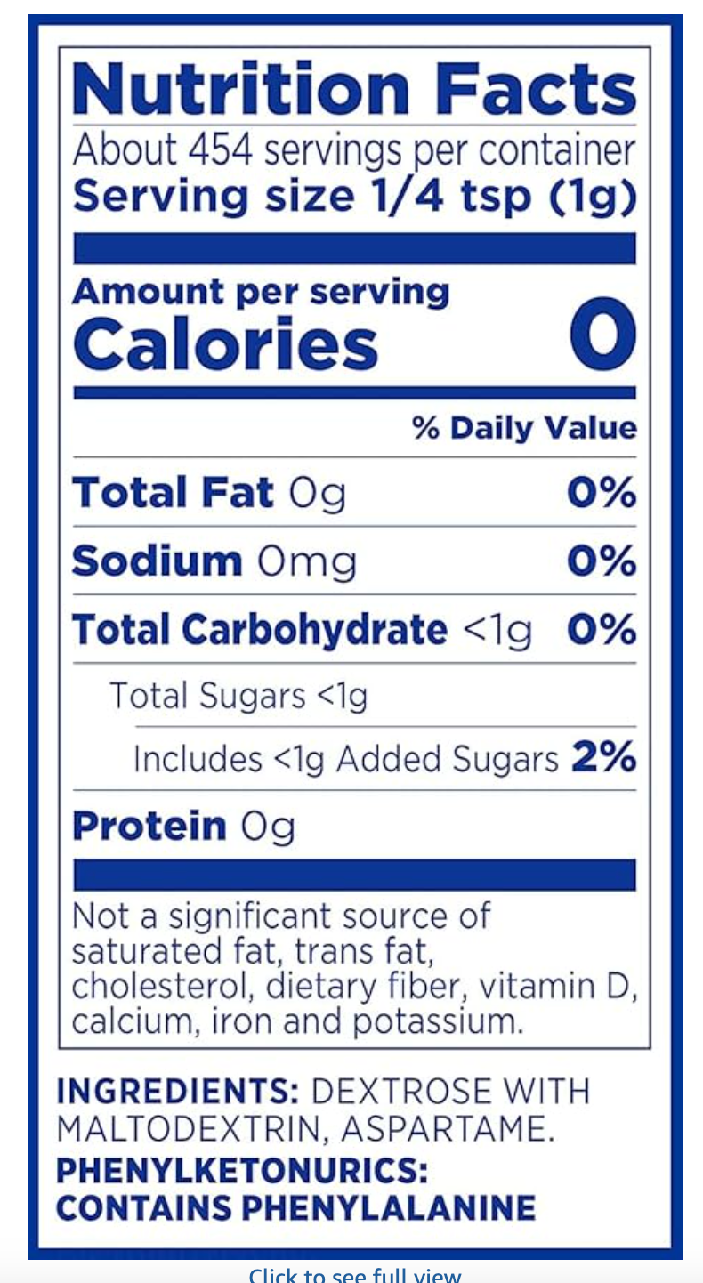 EQUAL 0 Calorie Sweetener, Powdered Aspartame and Acesulfame-K Sweetener, Zero Calorie Sugar Alternative, Erythritol Free, 1 Pound Bulk Bag (Pack of 1) - Expires 07/03/2026
