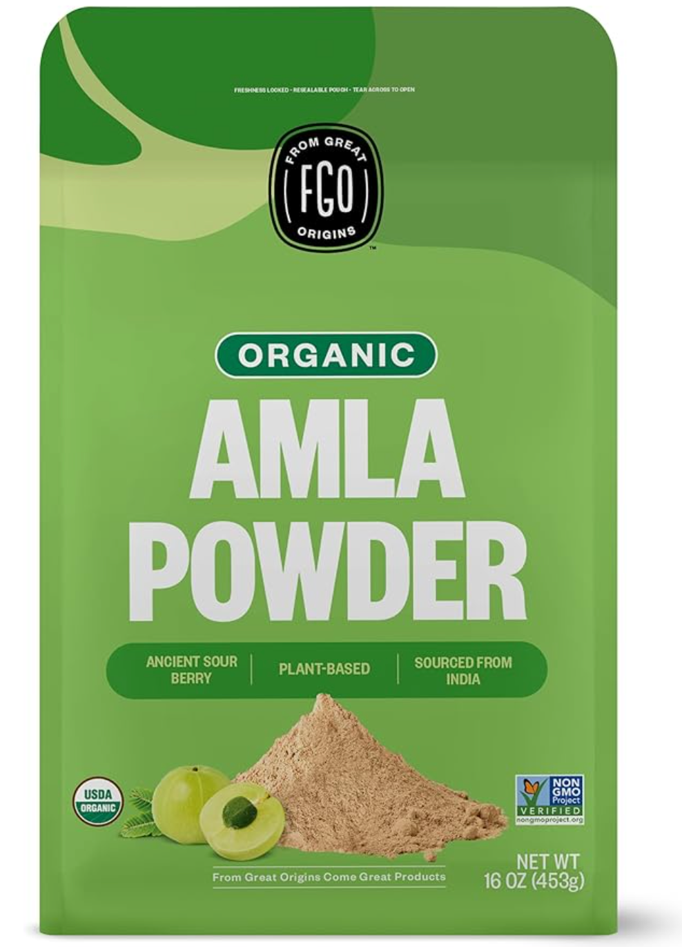FGO Organic Amla Powder (Amalaki), 100% Raw from India, 16oz (Pack of 1) - Expired Feb 14 2025