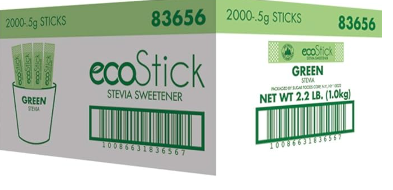 ecoStick Zero Calorie Sweetener Packets | Green Stevia | 2000 Count | Gluten Free