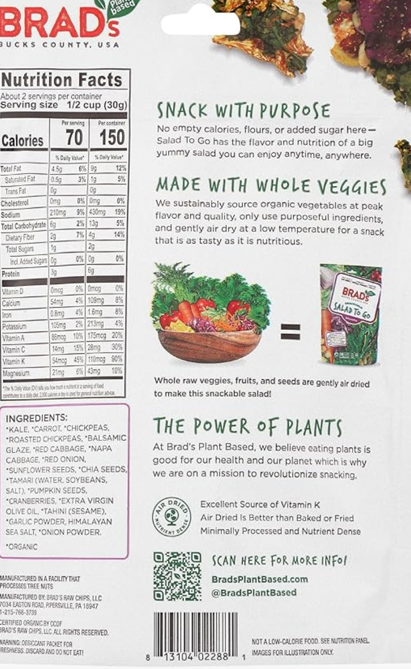 Brad'S Raw Organic Balsamic Salad To Go, 2 Oz