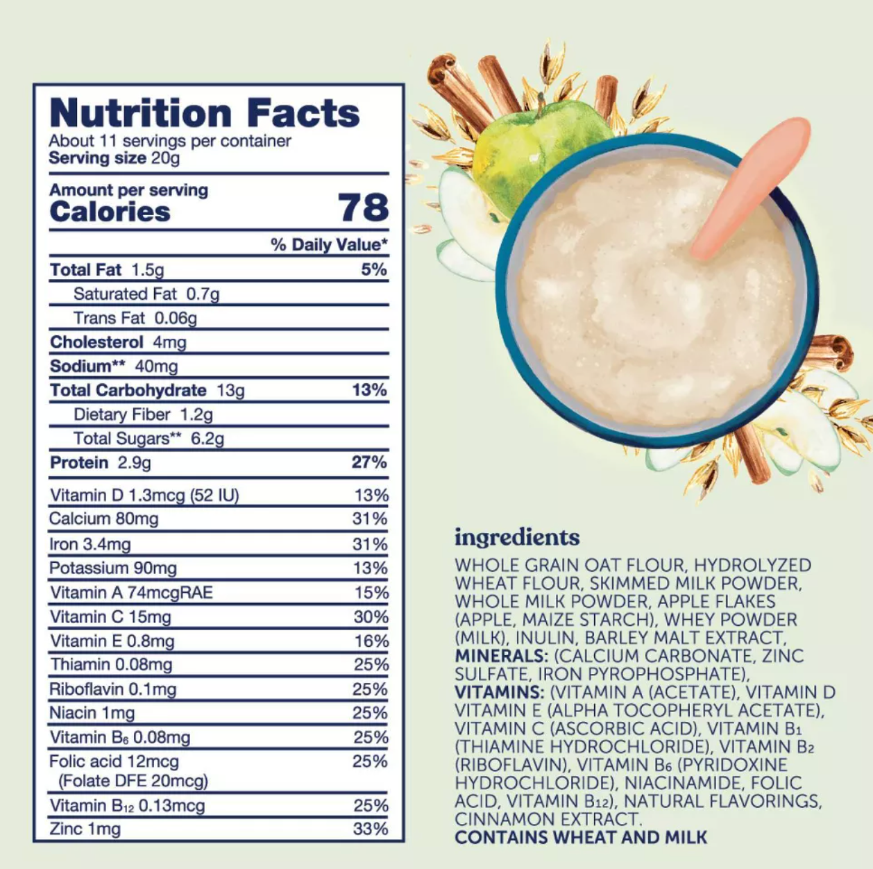 Kendamil Oat Cereal Baby Food - Apple & Cinnamon - 8oz