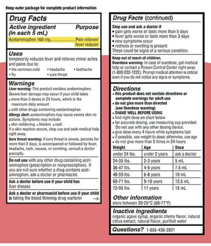 Genexa Kids Acetaminophen Pain & Fever Oral Suspension Syrup Cherry, 4.0 fl oz