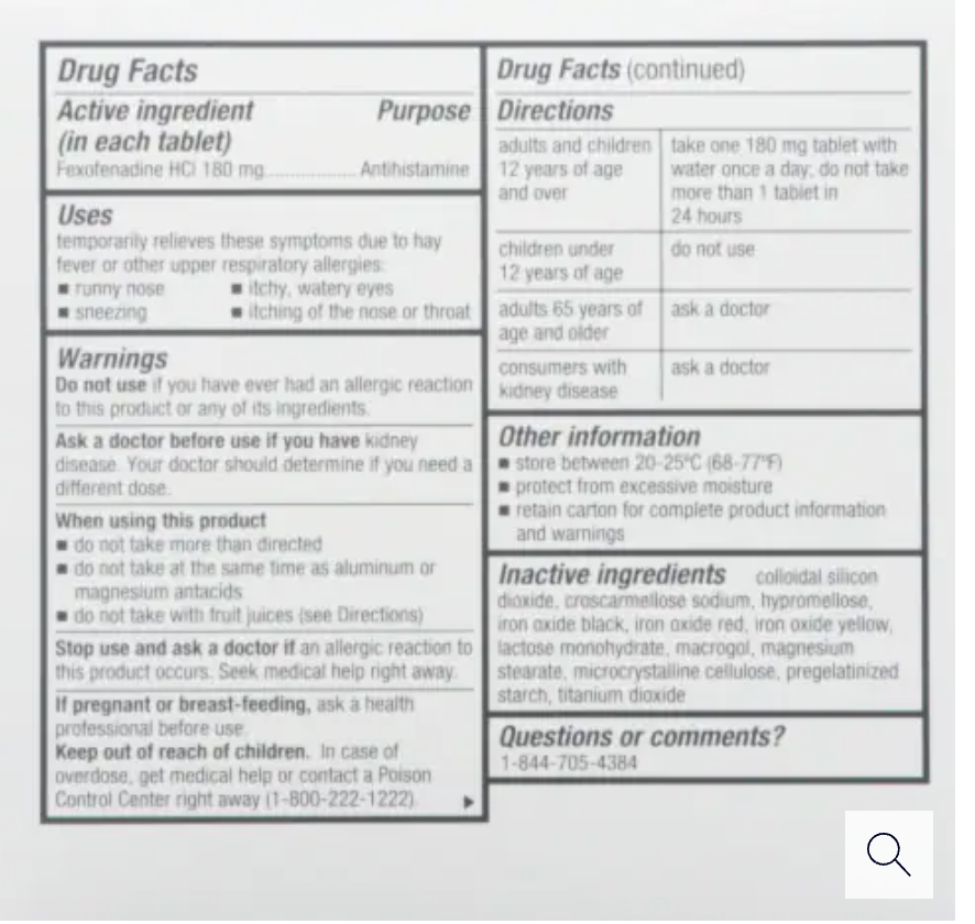 Harris Teeter™ Fexofenadine HCI 180mg Allery Relief Tablets - Expires 11/2027 aka generic alexa