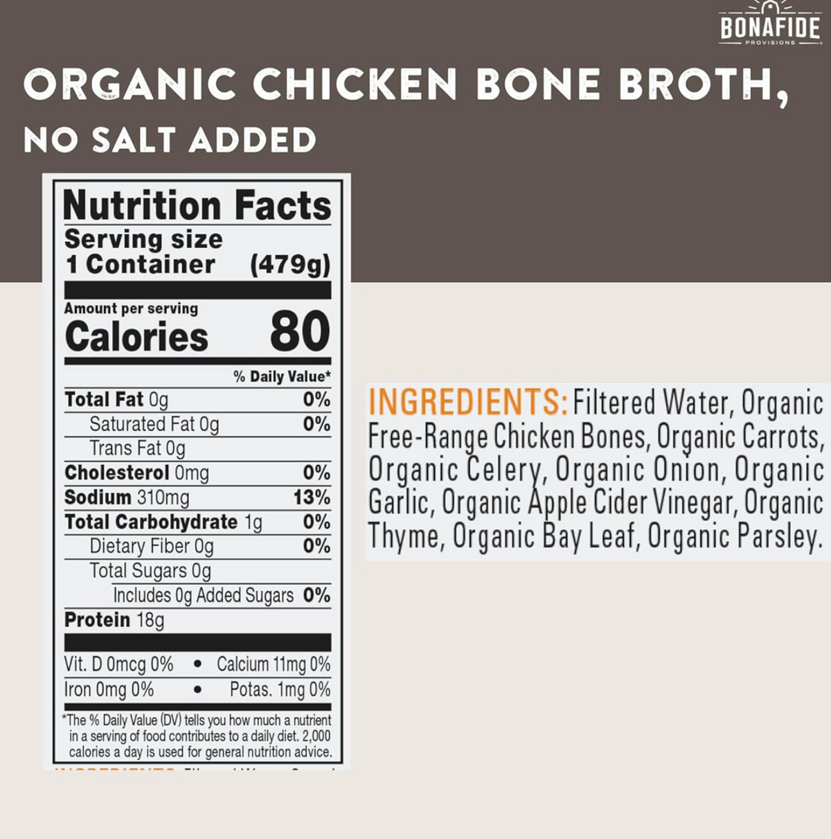 Bonafide Provisions Organic No Salt Added Chicken Bone Broth