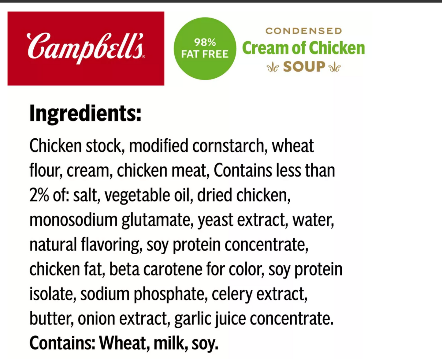 Campbell's Condensed 98% Fat Free Cream of Chicken Soup - 10.5oz
