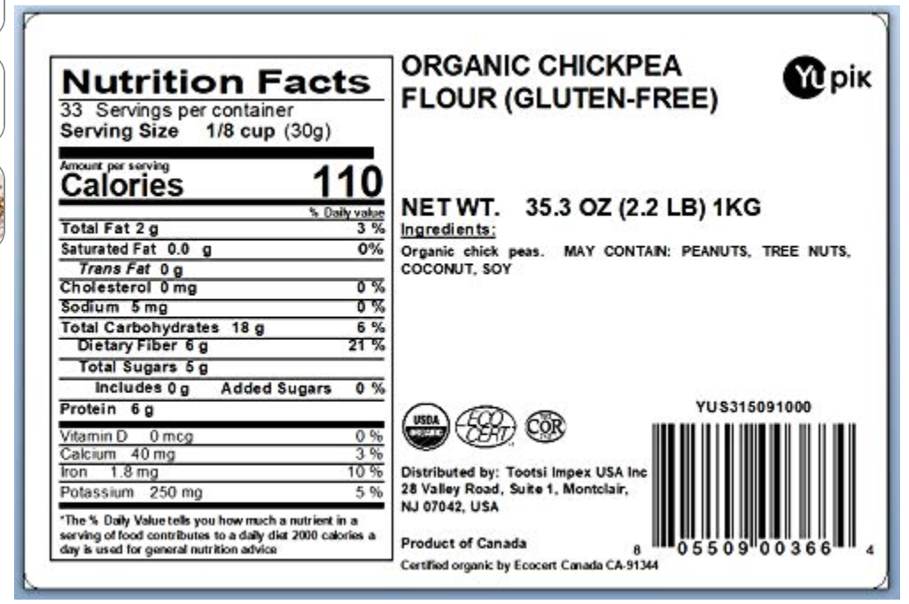 Yupik Organic Chickpea Flour, 2.2 lb (35.2 oz), Garbanzo Beans Flour, Finely Ground from Whole Chickpeas, Non-GMO, Gluten-Free, Vegan, Kosher, USDA Certified, Great for Baking, Cooking & Batters