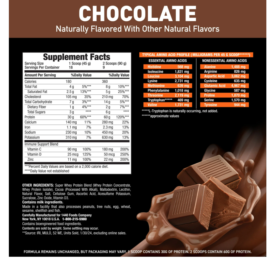 Body Fortress Super Advanced Whey Protein Powder, Chocolate, Immune Support , Vitamins C & D plus Zinc, 1.78 lbs - Expired 09/2025