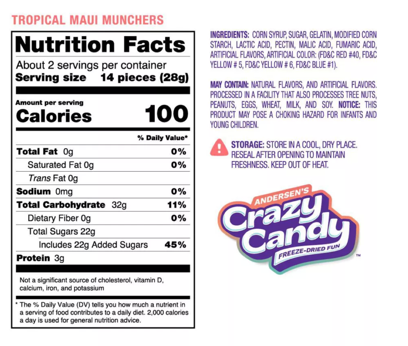 Crazy Candy Freeze Dried Candy - Tropical Maui Munchers - 1.7oz