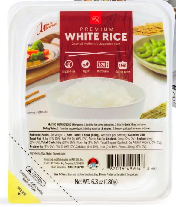IRIS USA Instant Microwavable White Rice - 6.3 oz package - expired 12/2025