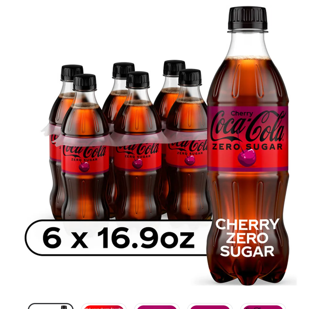 Coca Cola Zero Sugar Cherry Soda Bottles 6 pack