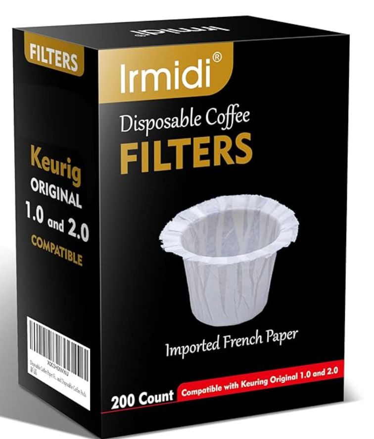 Irmidi Disposable Paper Coffee Filters 200 Count, Compatible with Brewers Single Serve 1.0 and 2.0 Fits All Reusable K Cup