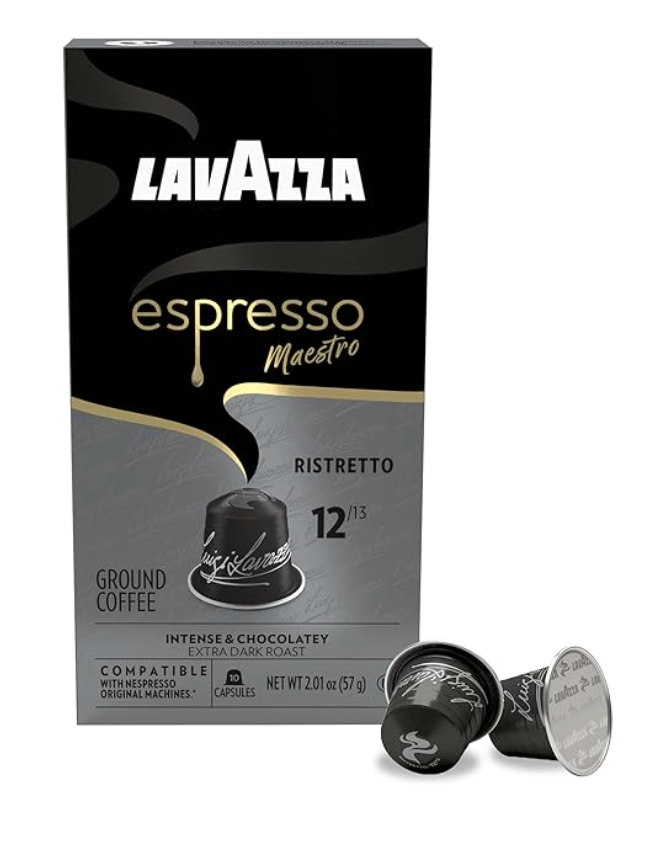 Lavazza Espresso Maestro Ristretto Aluminum Capsules Compatible with Nespresso* Original Machines, Dark Espresso Roast, Arabica and Robusta Blend