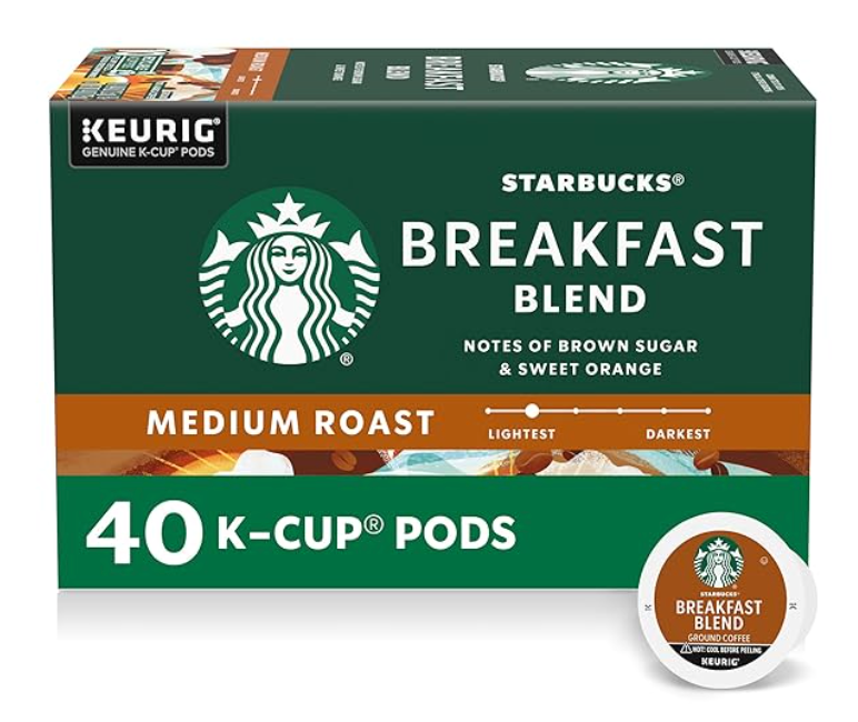 Starbucks K-Cup Coffee Pods, Medium Roast Hot or Iced Coffee, Breakfast Blend, 40 Keurig Pods - expired Apr 12 2026