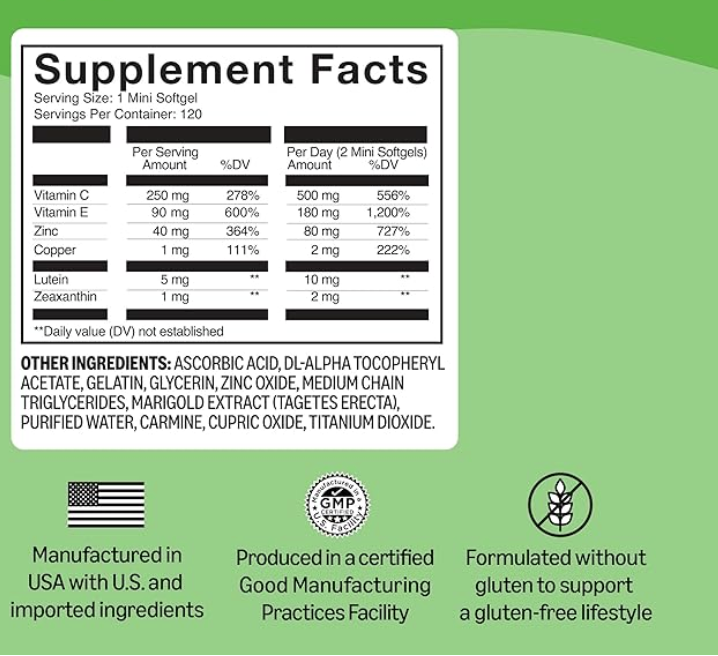 AREDS 2 Formula with Lutein & Zeaxanthin, 120 Softgels - expires sep 16 2027