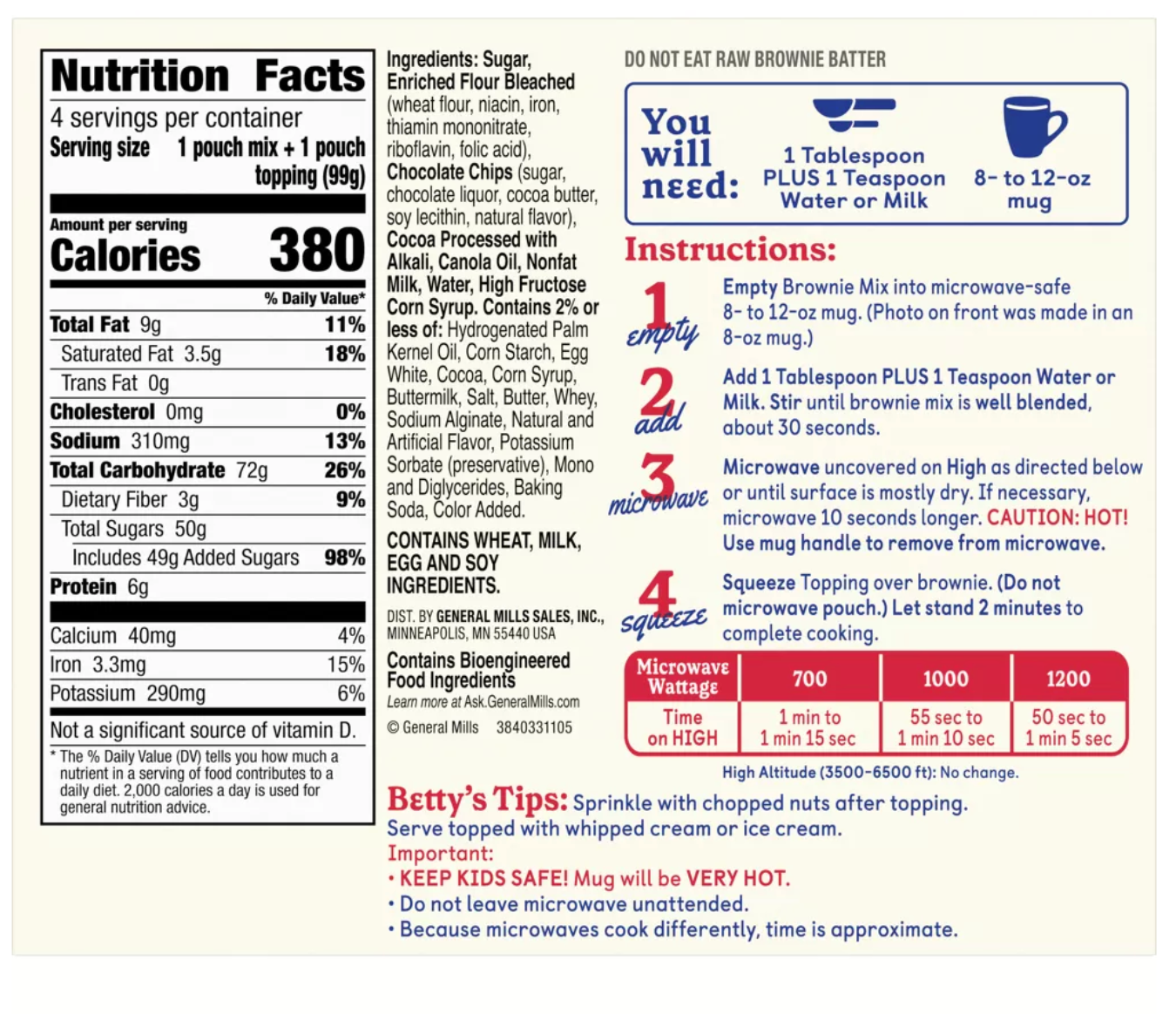 Betty Crocker Mug Treats Hot Fudge Brownie Cake Mix - 13.9oz/4ct - expired May 30 2026