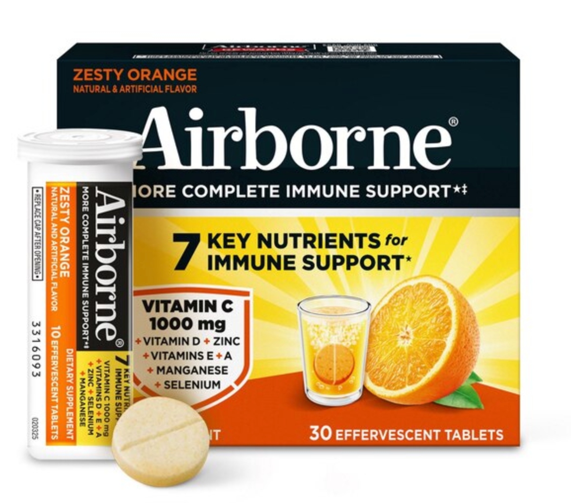 Airborne Original Vitamin C Effervescent Tablets, 30 Count, Orange - expires 04/2027