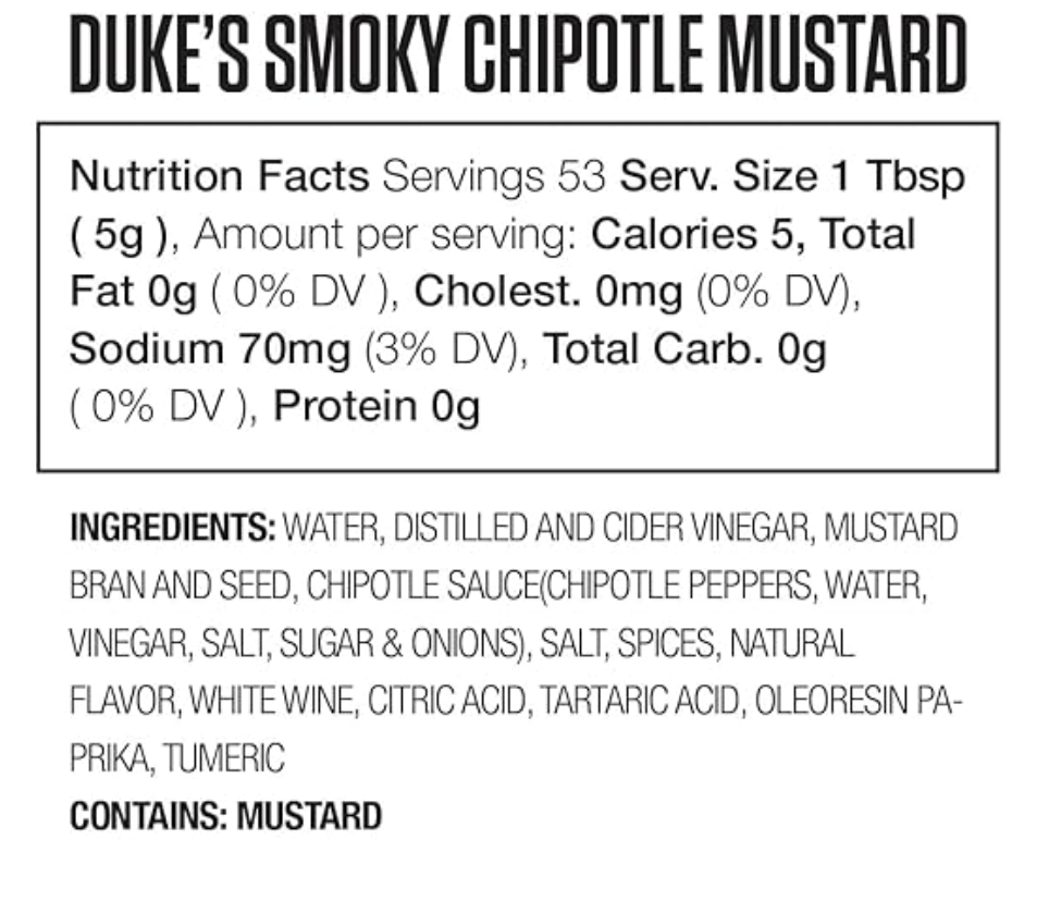 Duke's Smoky Chipotle Mustard, 9.5 Ounce (Pack of 1) - expired 5/16/2026