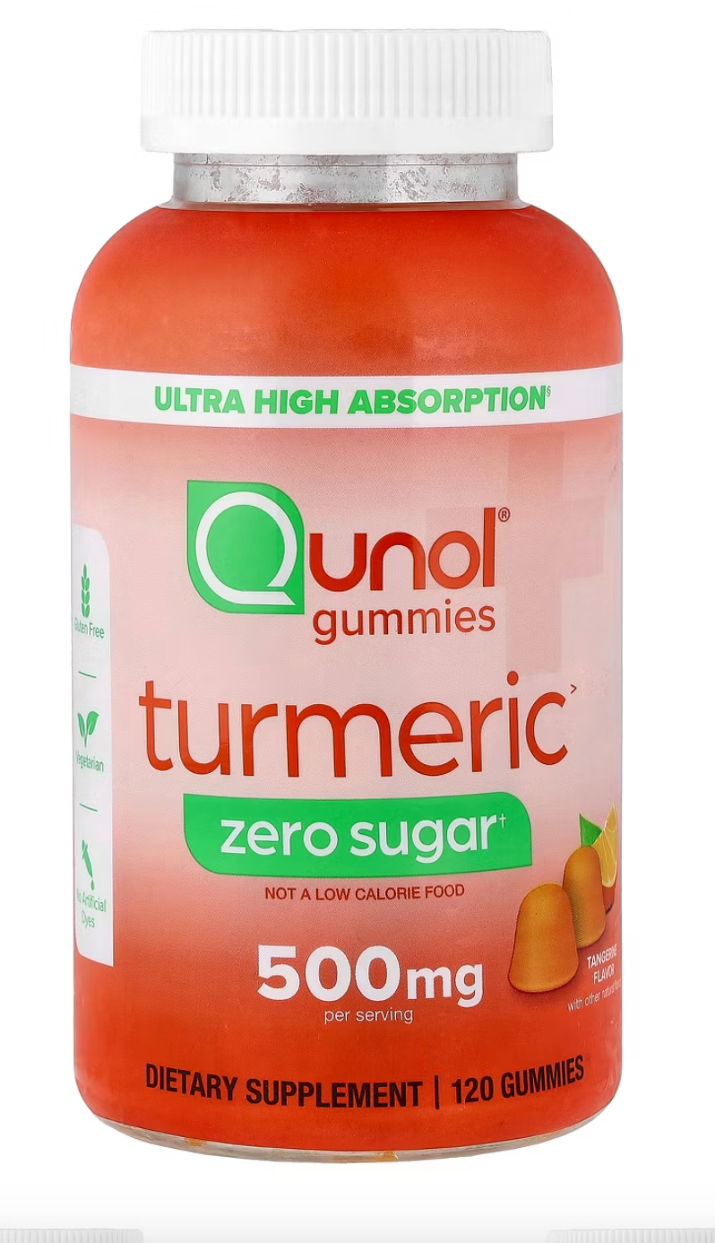 Qunol Turmeric Gummies, Tangerine, Zero Sugar, 120 Gummies (250 mg per Gummy) - expires 06/2026