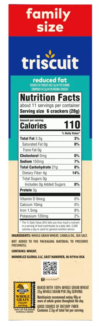 Triscuit Reduced Fat Whole Grain Wheat Vegan Lunch Snacks Crackers Family Size - 11.5oz expired May 12 2026