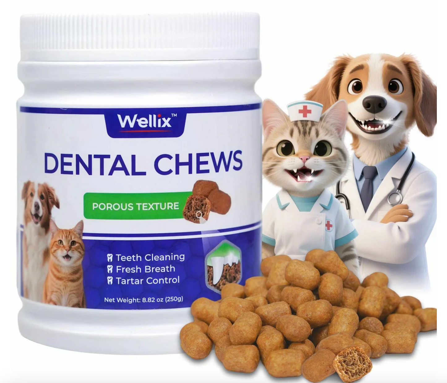 Wellix Dental Treats for Cats and Small Dogs – 8.82oz Crunchy Teeth Cleaning Treats for Plaque Control & Fresh Breath - expires 03/05/2027