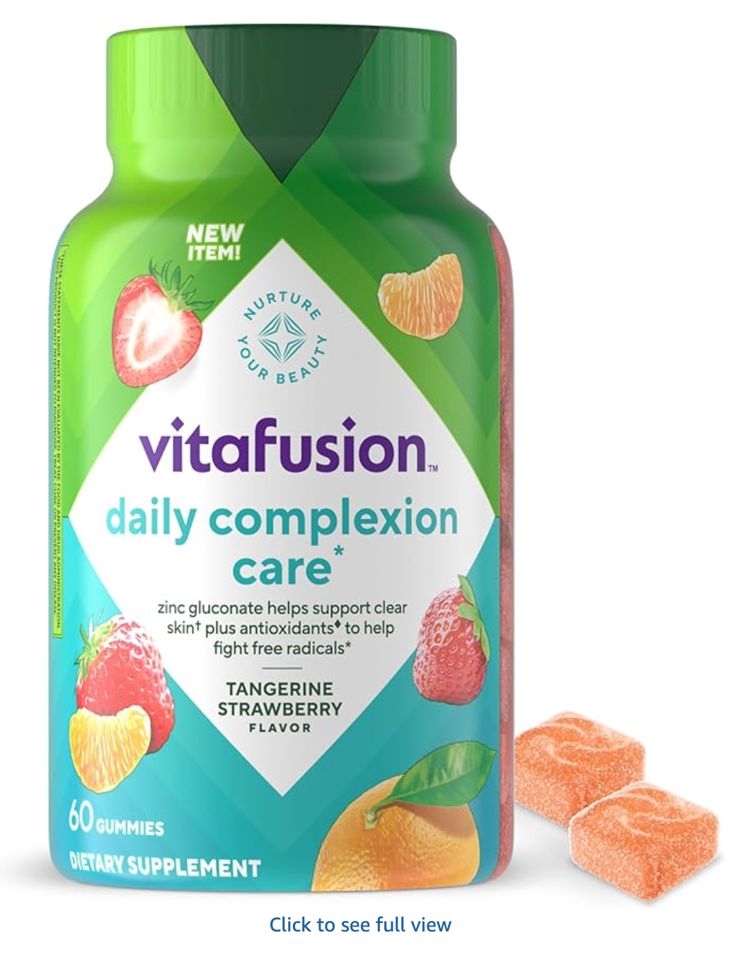 vitafusion Daily Complexion Care (1), Beauty Supplement Helps Support Clear Skin (1) (2) with Zinc Gluconate, Plus Vitamins E & C, Tangerine Strawberry Flavor, 60 Count - expires 07/26