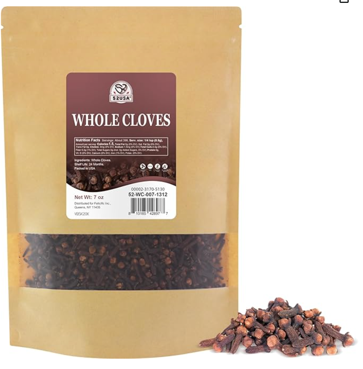 52USA Cloves Whole 7 oz (Pack of 1), Great for Food, Tea, Baking and Meats, All Natural | Non GMO | Kosher | Vegan | Gluten Free