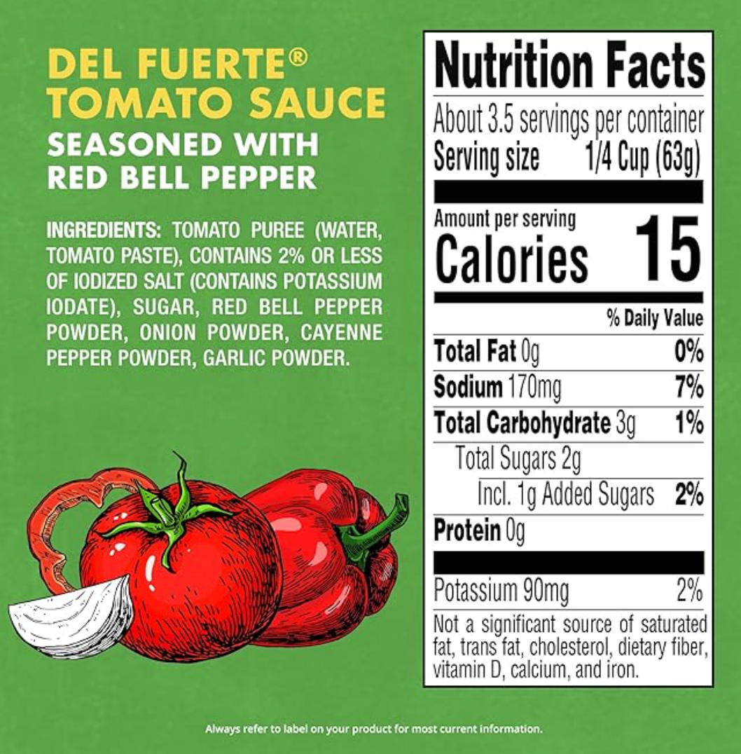 DEL FUERTE Tomato Sauce Seasoned with Red Bell Pepper 7.4 Ounce - expires Dec 2026