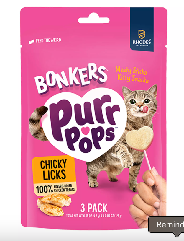Bonkers Purr Pops Lickable Cat Treats - 3 Count