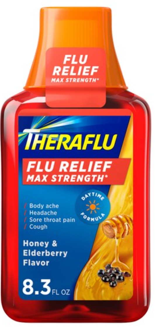 Theraflu Max Strength Flu Relief, Honey & Elderberry, 8.3 OZ - expires August 2026