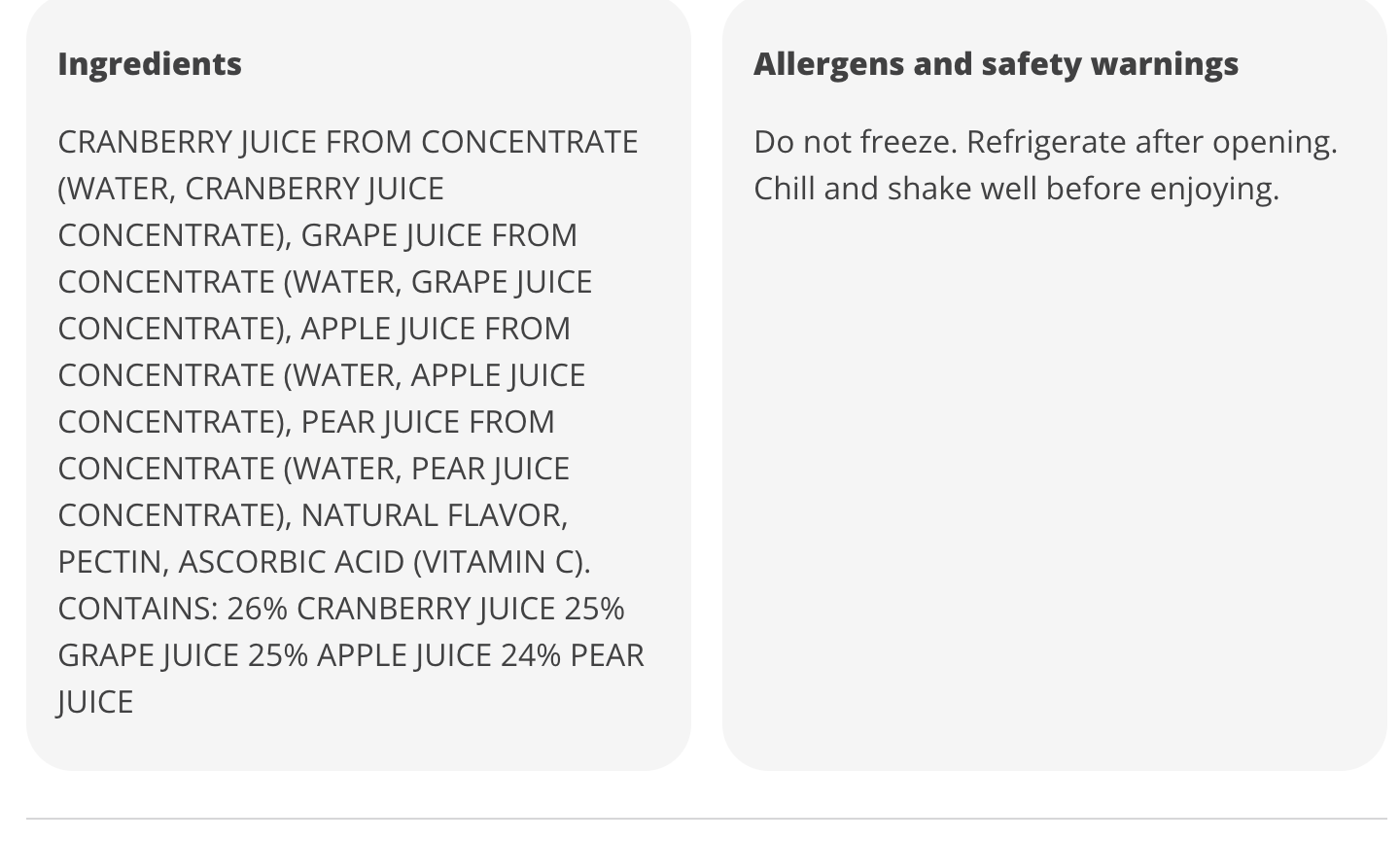 H‑E‑B 100% Cranberry Blend Juice - Feb 2027