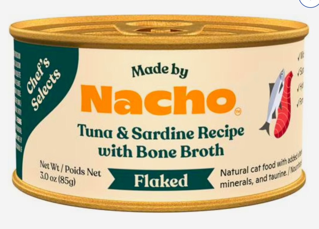 Made by Nacho Flaked Tuna & Sardine Recipe in Bone Broth Grain-Free Wet Cat Food, 3-oz can