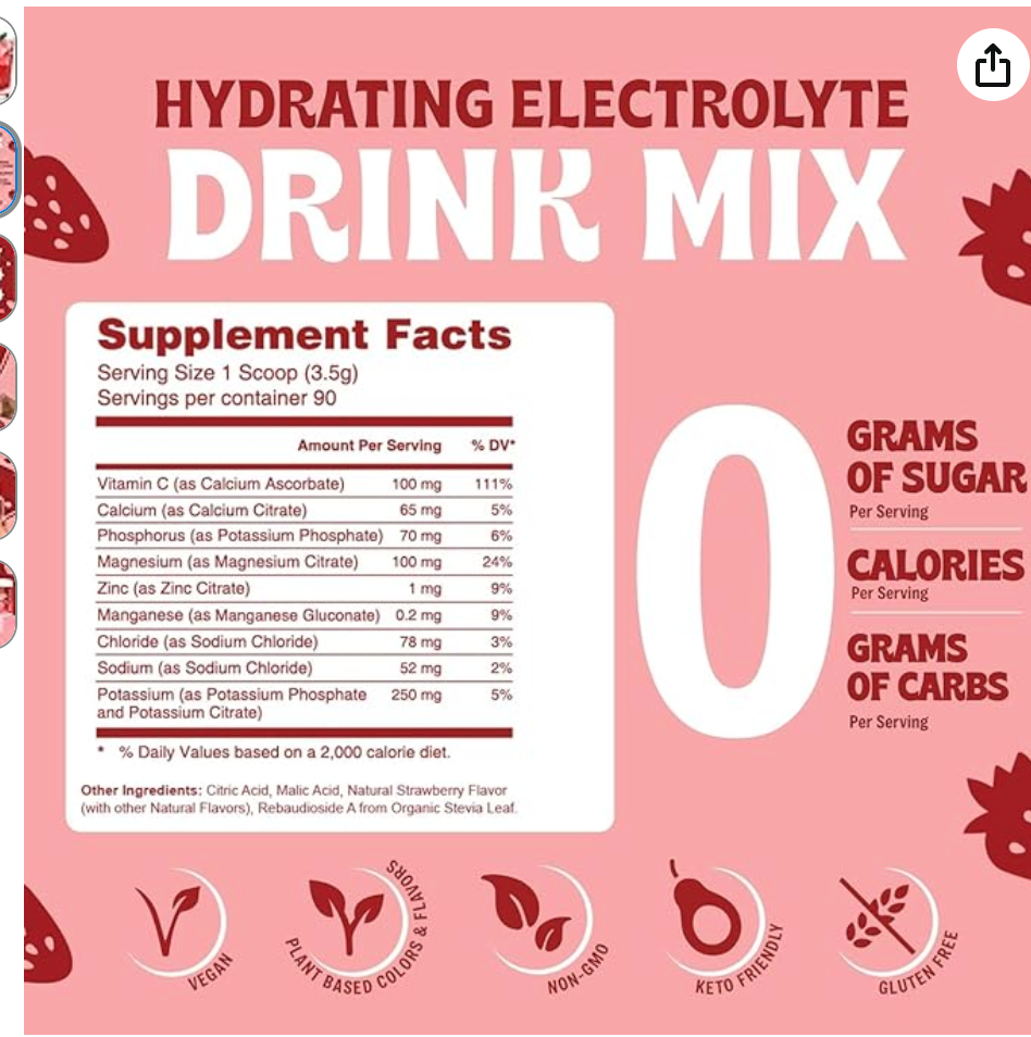 Electrolyte Powder – Zero Sugar Hydration Mix | 90 Servings | Keto, Vegan, Gluten-Free | Natural Electrolytes for Muscle Recovery, Energy & Immune Support | Strawberry Flavor - expired April 2026
