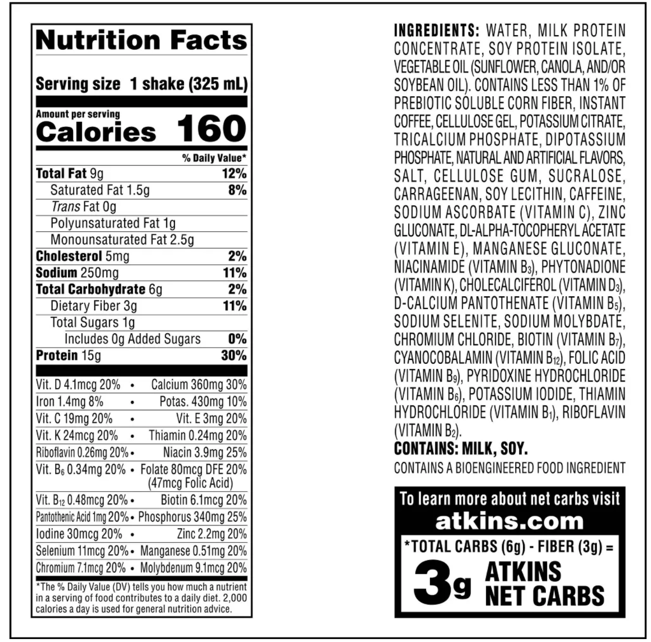 Atkins Café au Lait Iced Coffee Caffeinated Soy Protein Shake - 4pk/44 fl oz - expired 1/10/2026