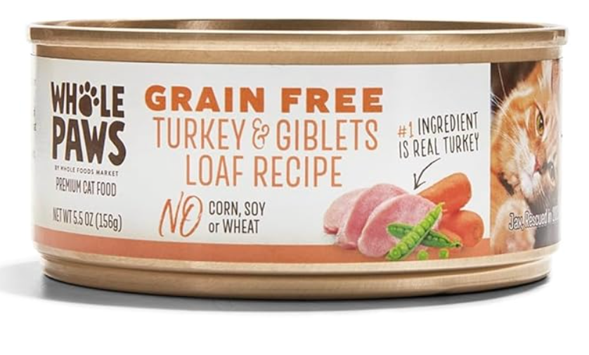 Whole Paws, Grain-Free Wet Cat Food, Turkey & Giblets Loaf Recipe, 5.5 Ounce