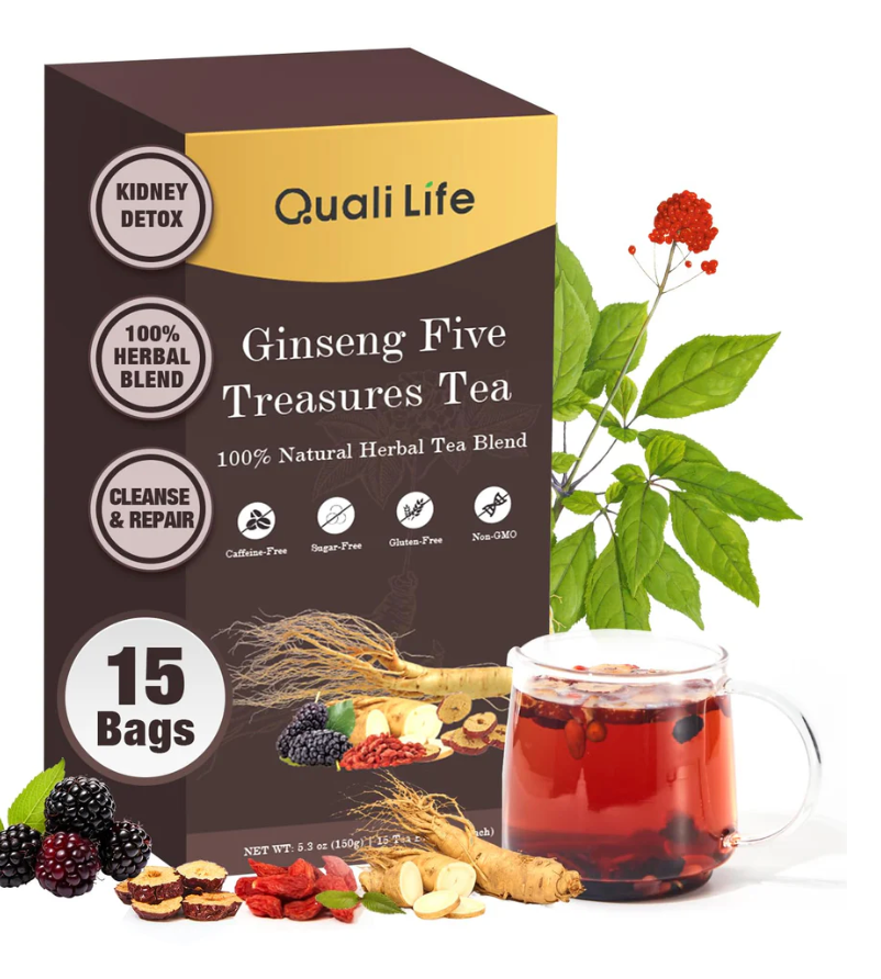 Ginseng Five Treasures Herbal Tea Bags, Traditional Chinese Herbal Blend with 7 Ingredients, Natural Tea for Women & Men (1 Pack
