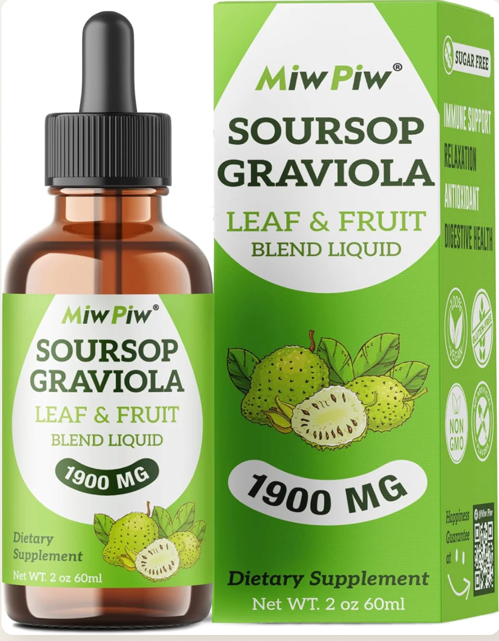 Miw Piw Soursop Graviola Liquid Drop 1900 MG- 2 Fl Oz