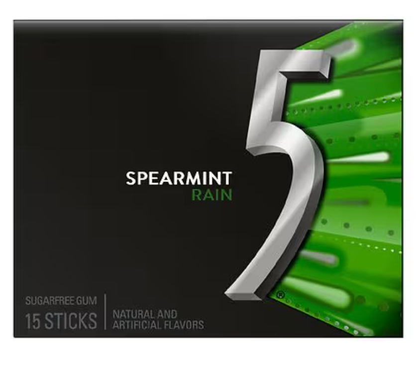 Five Spearmint Rain Sugarfree Gum Rain, 15.0 ea