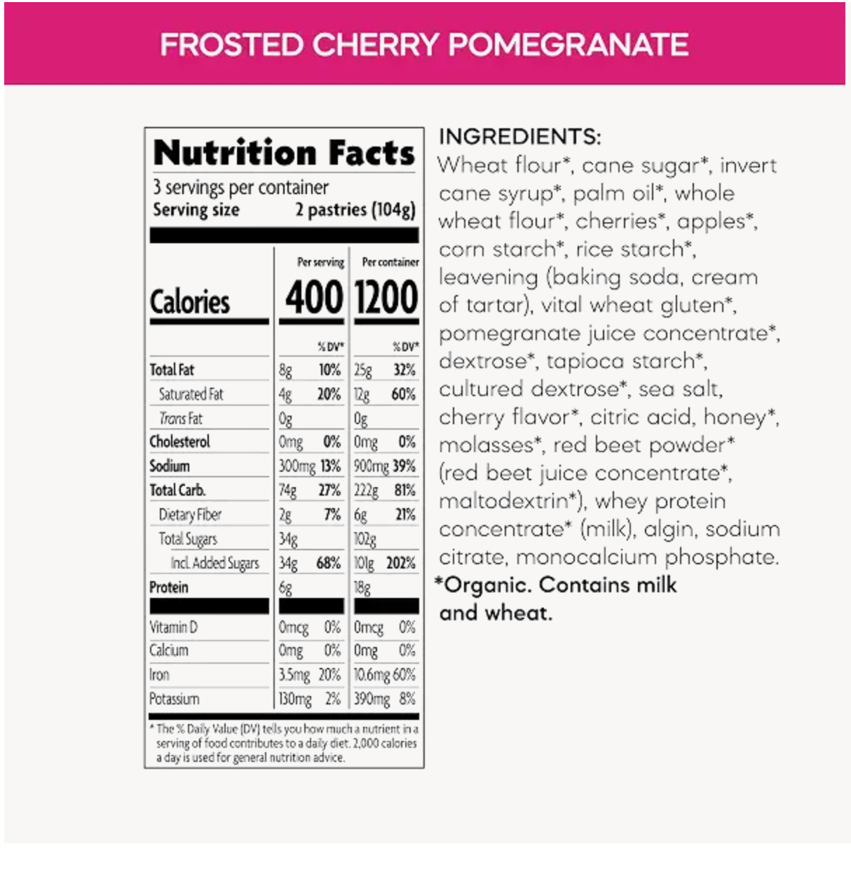 Nature's Path Organic Toaster Pastries, Frosted Cherry Pomegranate, 6 Count Box - expired May 15 2026