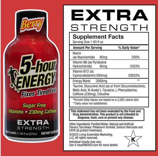 5-Hour Energy Extra Strength Shot, Berry, 718128, 1.93 OZ