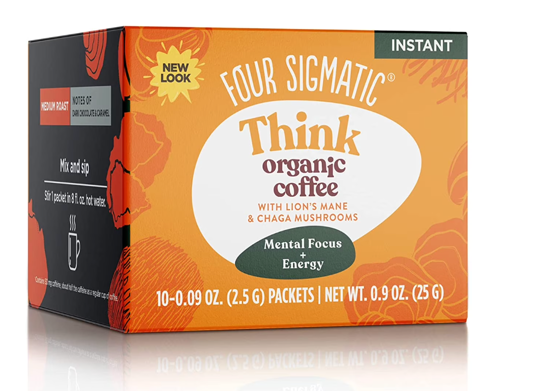 Organic Instant Coffee Powder by Four Sigmatic | Arabica Instant Coffee Singles with Lion's Mane, Chaga and Rhodiola | Mushroom Coffee Instant Mix for Better Focus and Immune Support | 10 Packets - expired 04/2026