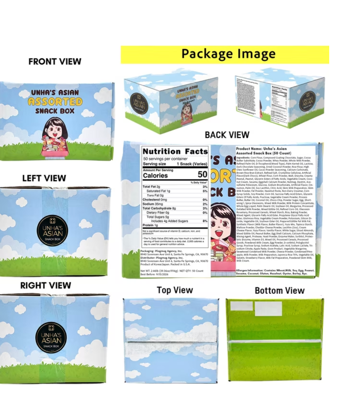 UNHA'S Korean Variety Snack Box 50 Count – International Snack Care Package, Gift Set for Adults & Kids, Sweet & Savory Korean Treats, Individually Wrapped - expires Dec 31 2026