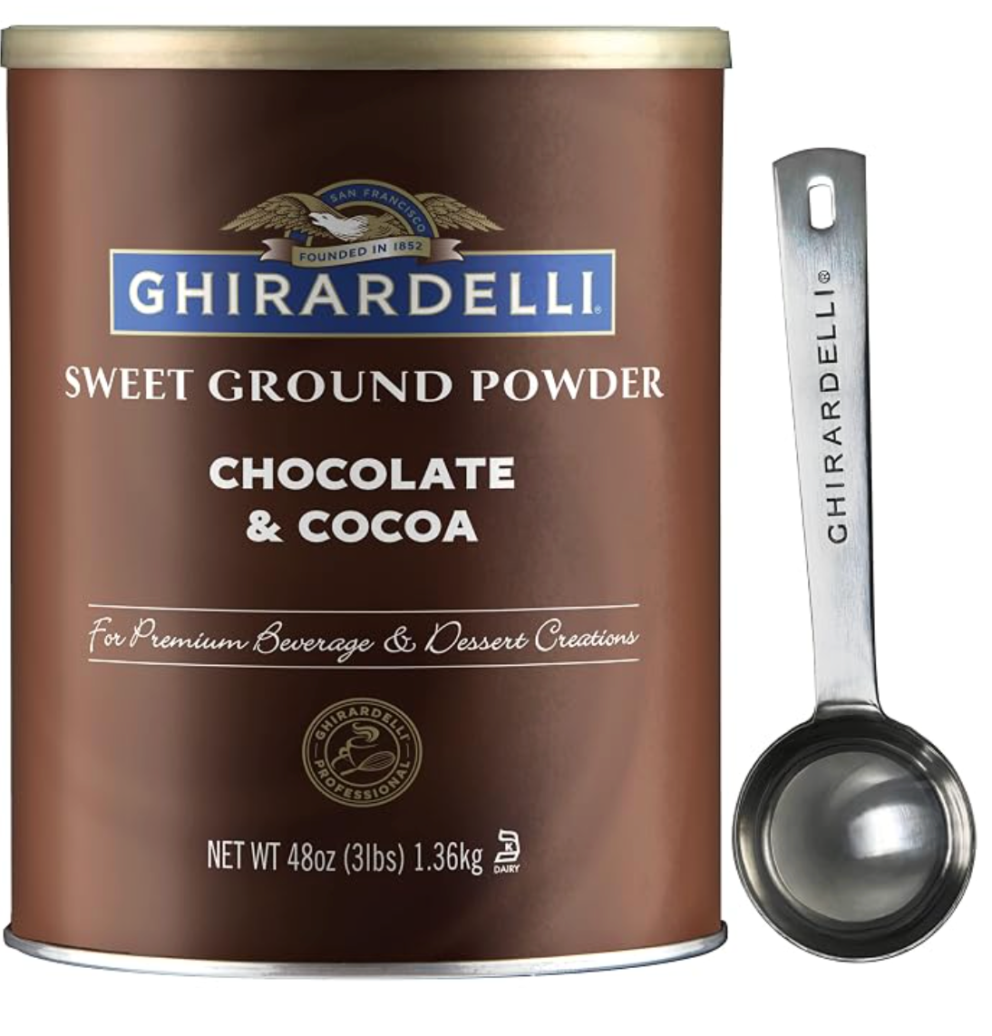 Ghirardelli Chocolate Company Sweet Ground Chocolate & Cocoa Gourmet Powder 3 lbs with Ghirardelli Stamped Barista Spoon
