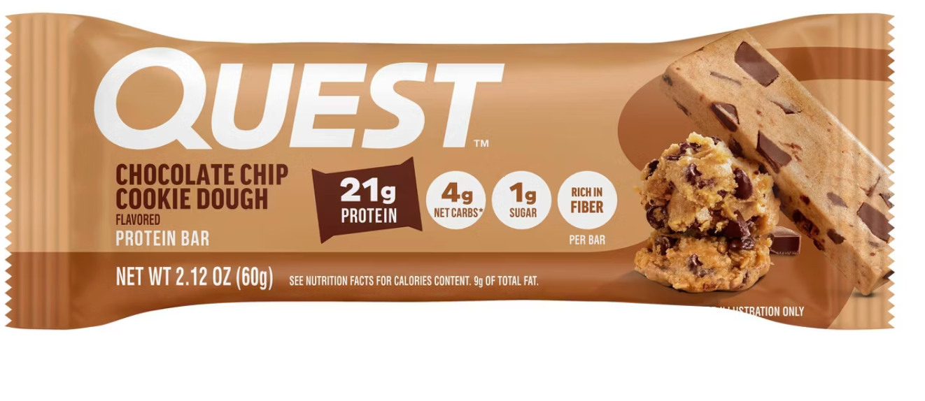 Quest Nutrition Protein Bars - Chocolate Chip Cookie Dough - 2.12oz: 21g Protein, Chewy, Single Bar, Ready to Eat - expires 1/27/2027