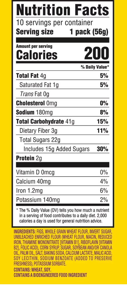 NEWTONS Soft Baked Real Fruit Fig Bars, Fig Cookies, 10 Snack Packs (2 Cookies Per Pack) - expires Oct 23 2026