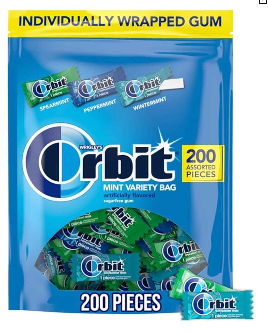 ORBIT Peppermint, Spearmint, & Wintermint Assorted Sugar Free Chewing Gum Bulk Pack, 13.4 oz 200-Piece Bag
