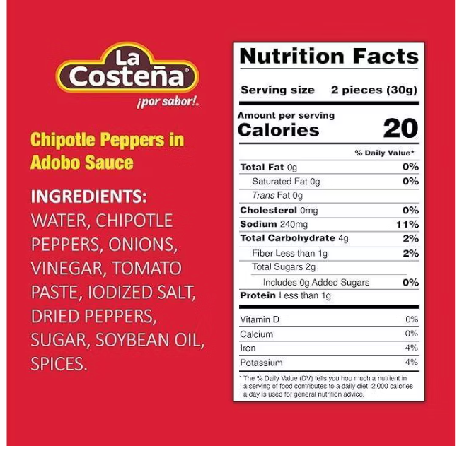 La Costena Chipotle Peppers in Adobo Sauce - 7oz